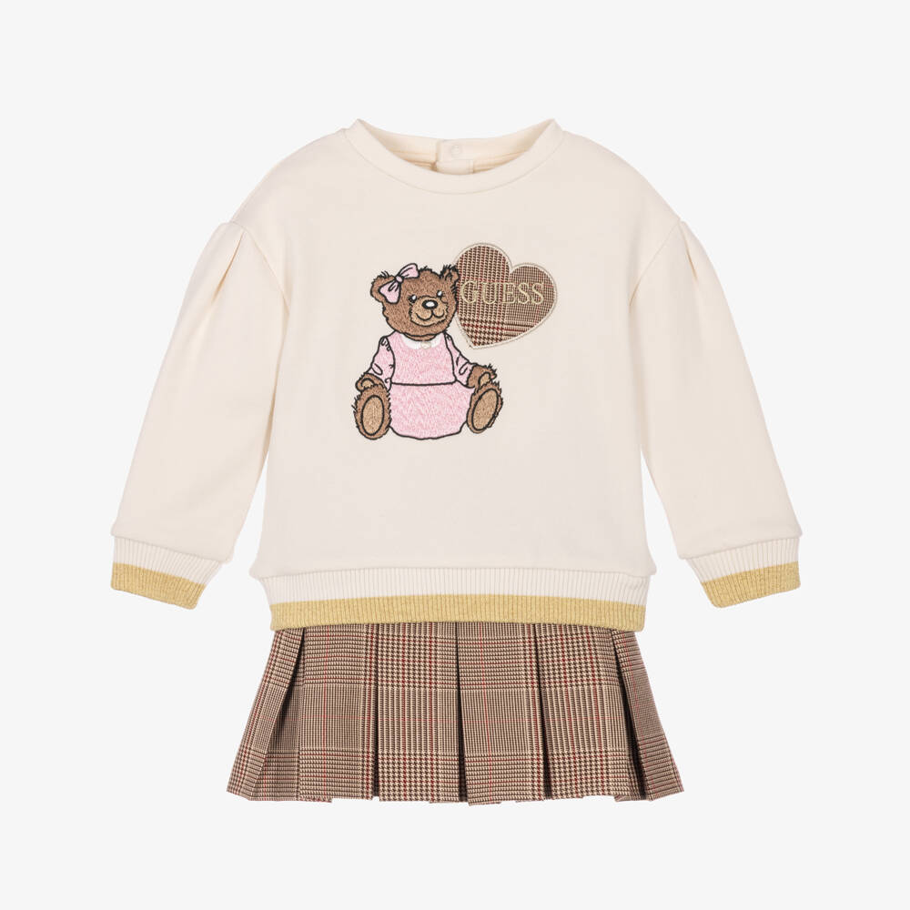 Guess-Baby Girls Ivory & Brown Plaid Skirt Set | Childrensalon