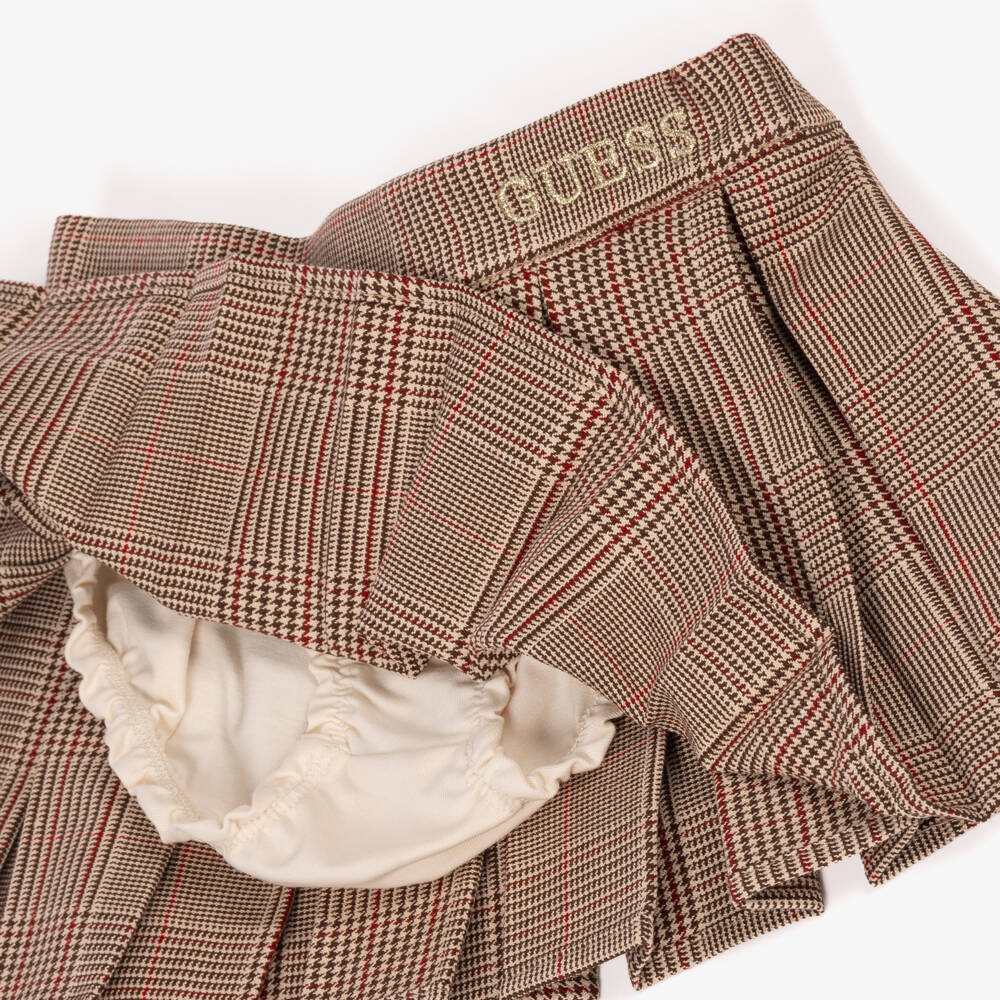 Guess-Baby Girls Ivory & Brown Plaid Skirt Set | Childrensalon