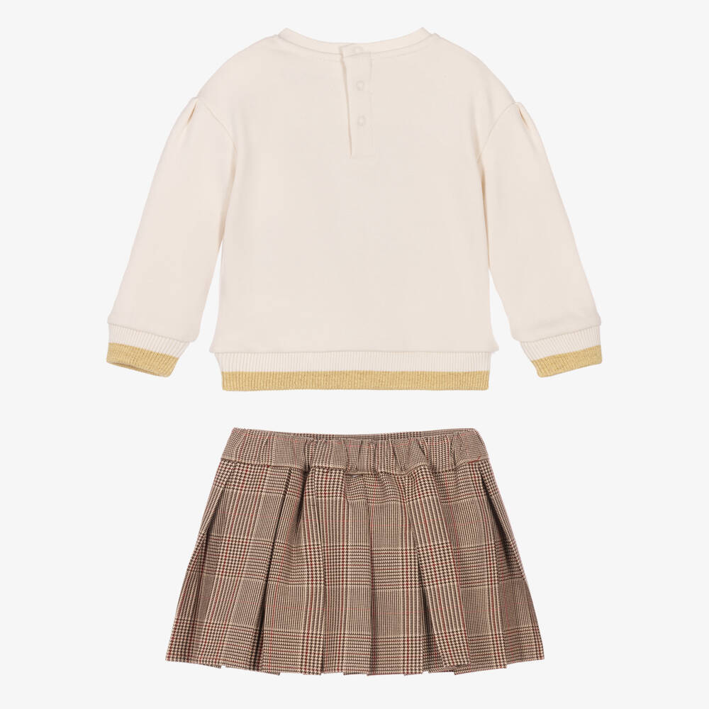Guess-Baby Girls Ivory & Brown Plaid Skirt Set | Childrensalon