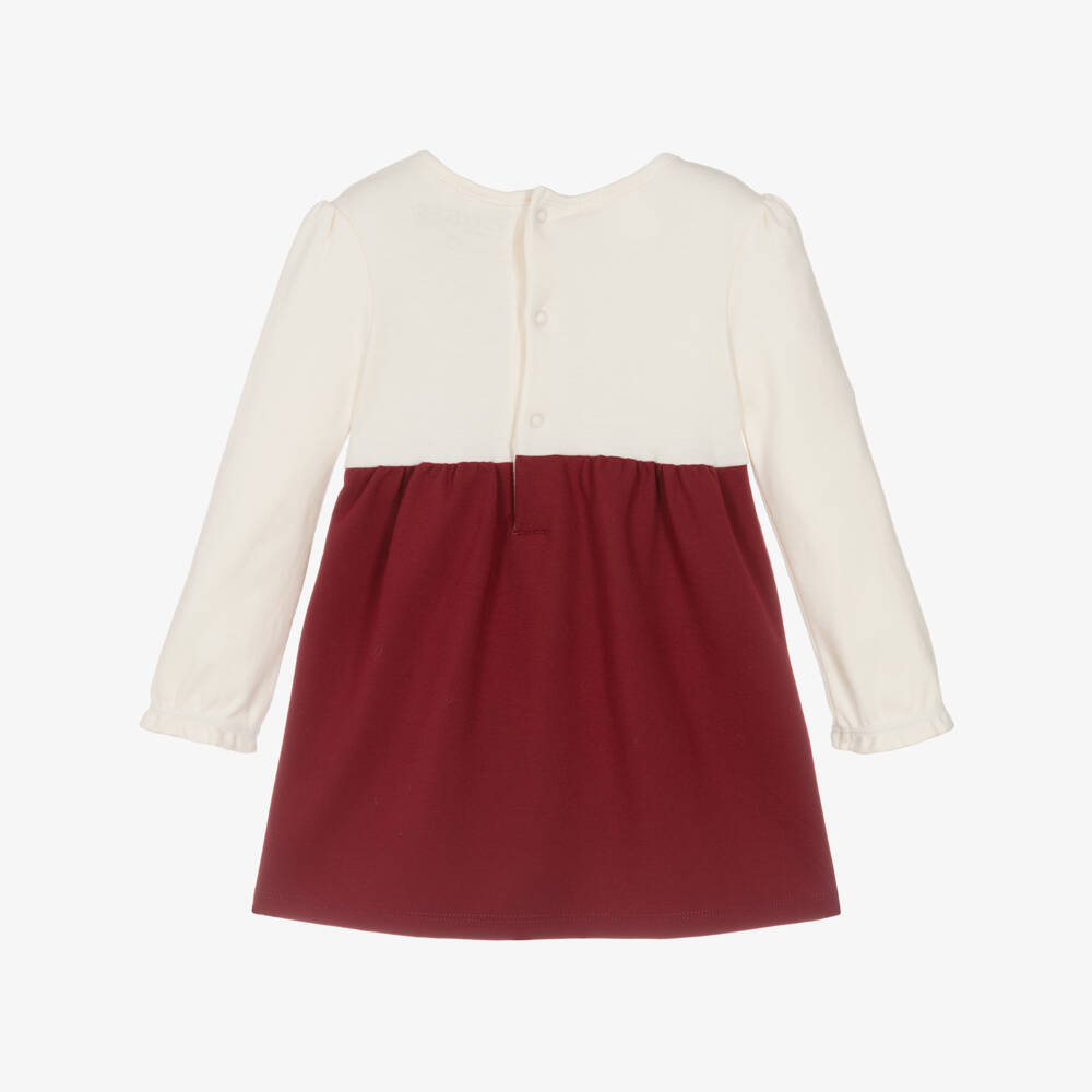 Guess-Baby Girls Ivory & Burgundy Red Jersey Dress with Gold Logo | Childrensalon