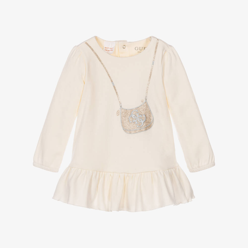 Guess-Baby Girls Ivory Dress with Sparkly Bag Print | Childrensalon