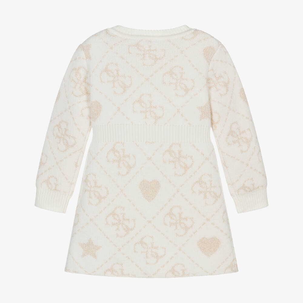 Guess-Baby Girls Ivory & Gold 4g Logo Knitted Dress | Childrensalon