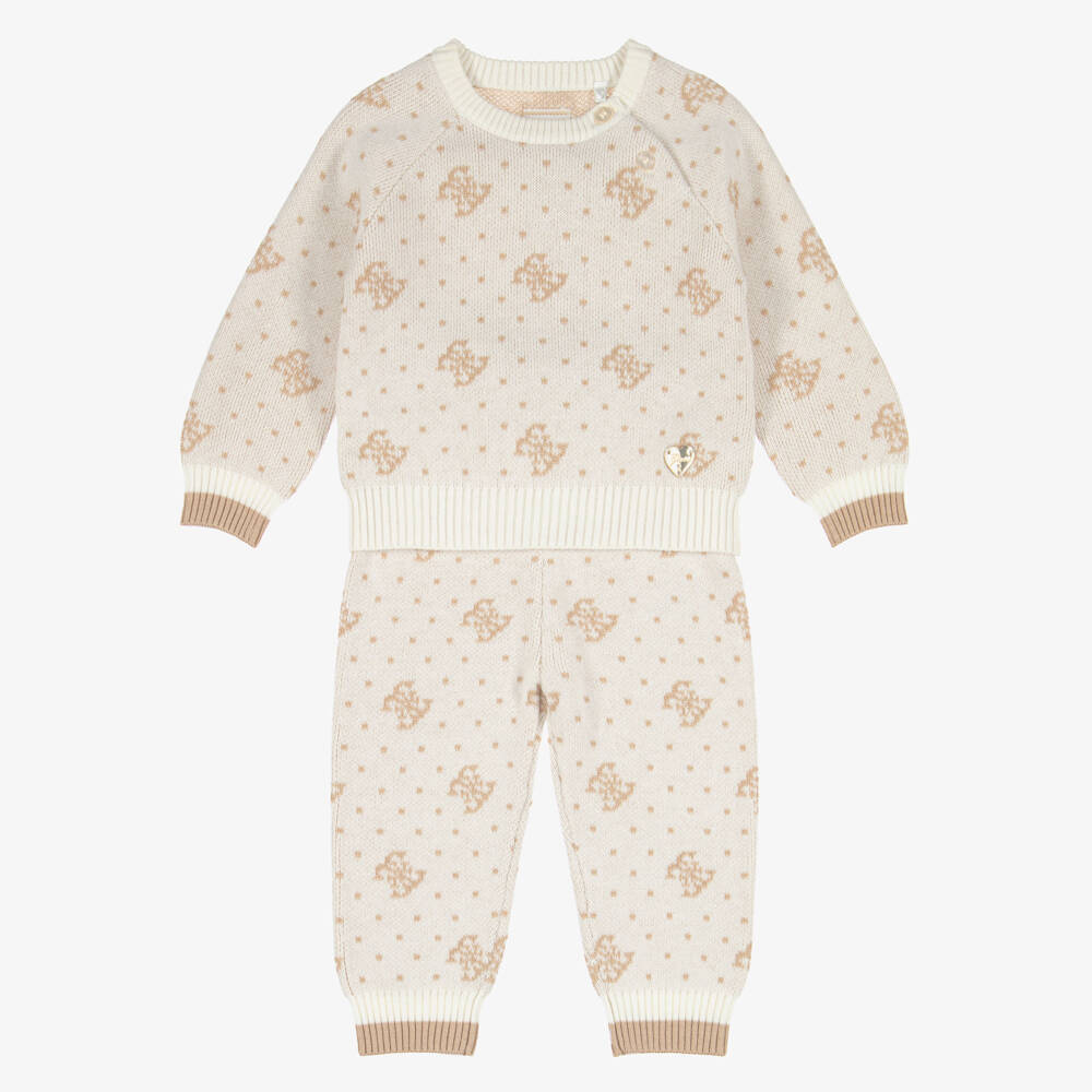 Guess-Baby Girls Ivory Jacquard Knit Trouser Set | Childrensalon