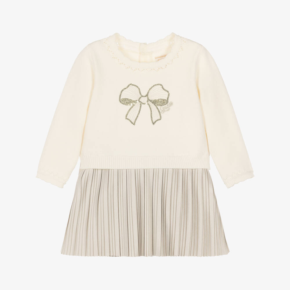 Guess-Baby Girls Ivory Knit Dress with Pleated Skirt | Childrensalon