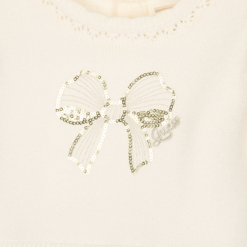 Guess-Baby Girls Ivory Knit Dress with Pleated Skirt | Childrensalon