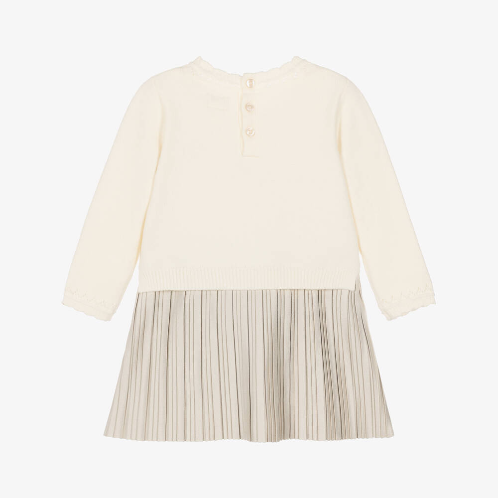 Guess-Baby Girls Ivory Knit Dress with Pleated Skirt | Childrensalon
