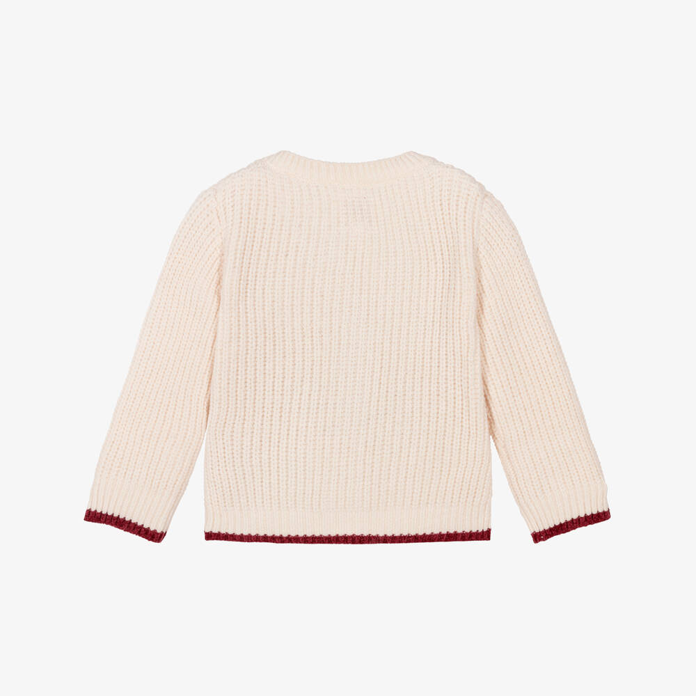 Guess-Baby Girls Ivory Knitted Cardigan with Sequin Logo | Childrensalon