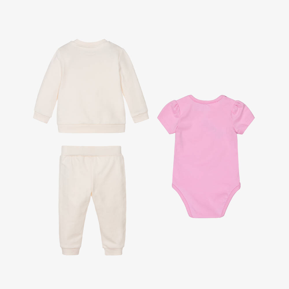 Guess-طقم رياضي قطن عضوي لون زهري وعاجي للبنات الرضع | Childrensalon