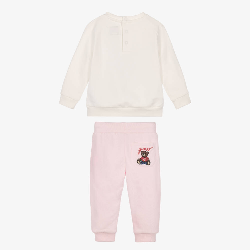 Guess-Baby Girls Ivory & Pink Trouser Set with Teddy Motif | Childrensalon