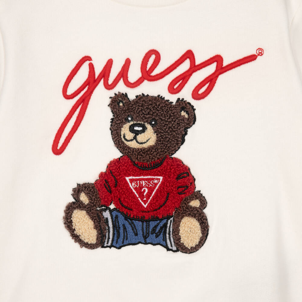 Guess-Baby Girls Ivory & Pink Trouser Set with Teddy Motif | Childrensalon