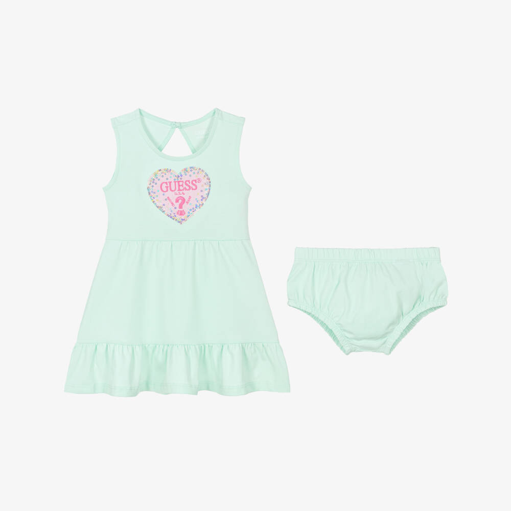 Guess-Baby Girls Mint Green Cotton Sleeveless Dress | Childrensalon