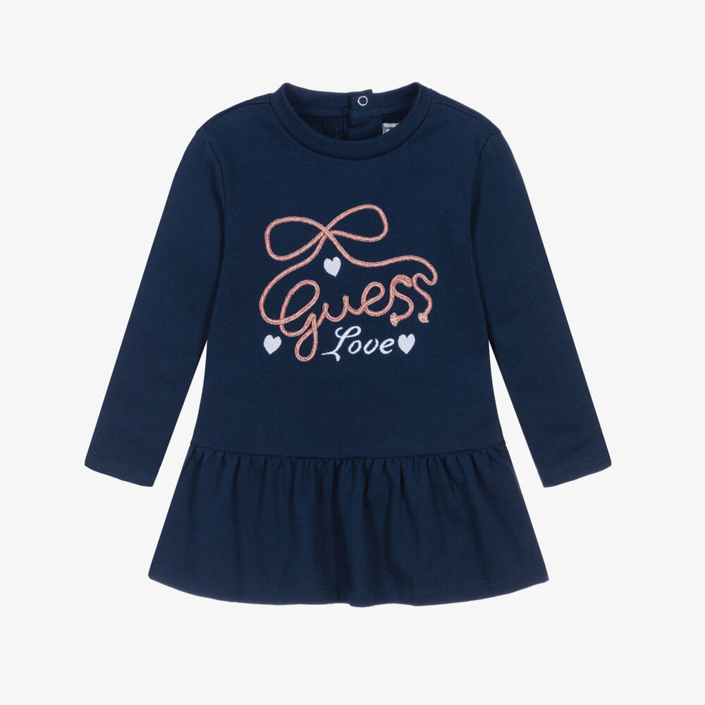 Guess-Baby Girls Navy Blue Cotton Sweatshirt Dress | Childrensalon