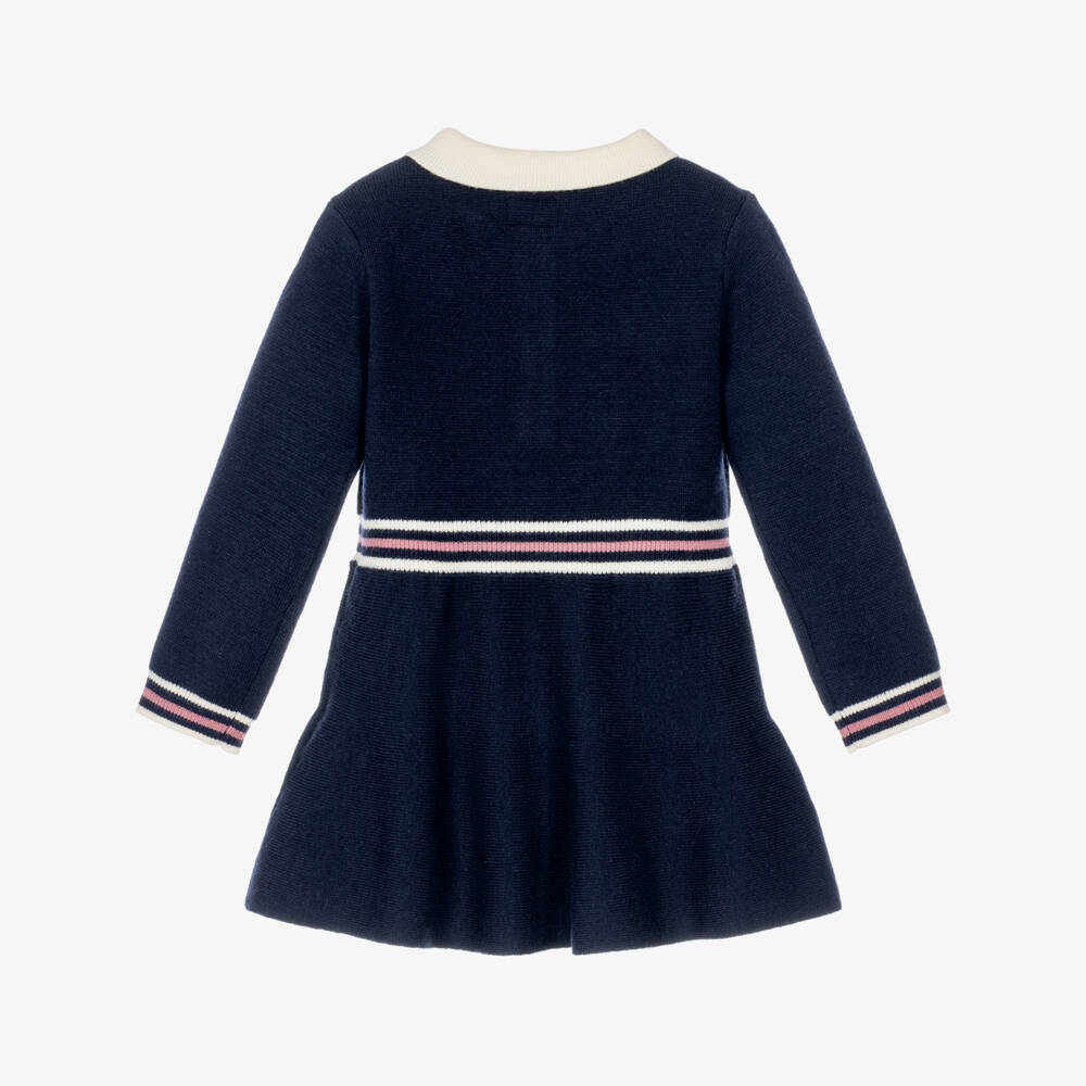 Guess-Baby Girls Navy Blue Knitted Dress with Stripes | Childrensalon