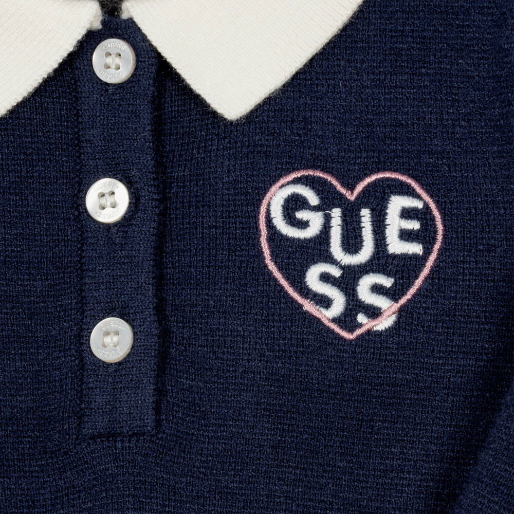 Guess-Baby Girls Navy Blue Knitted Dress with Stripes | Childrensalon