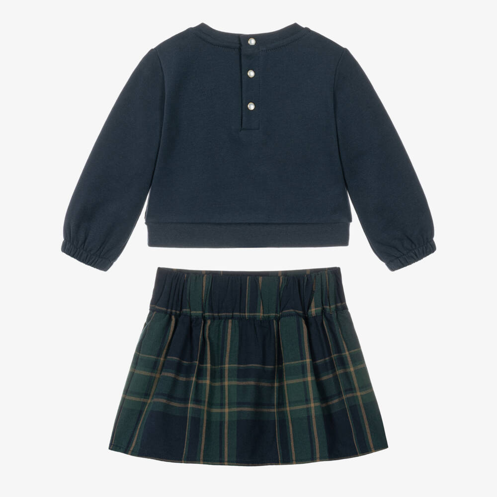 Guess-Baby Girls Navy Blue Tartan Skirt Set | Childrensalon