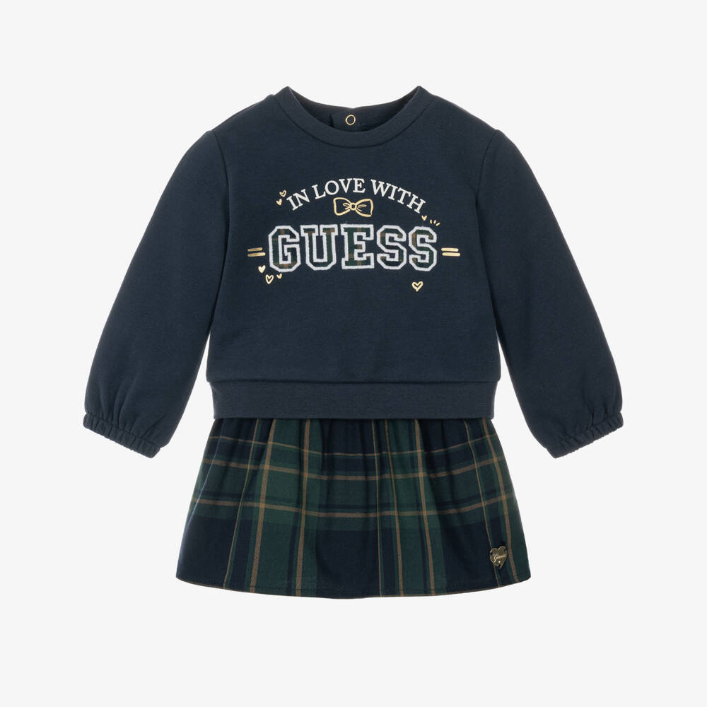 Guess-Baby Girls Navy Blue Tartan Skirt Set  | Childrensalon