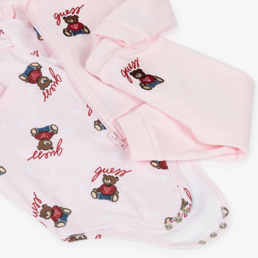 Guess-Baby Girls Pale Pink Tracksuit Set with Teddy Bear Motifs | Childrensalon