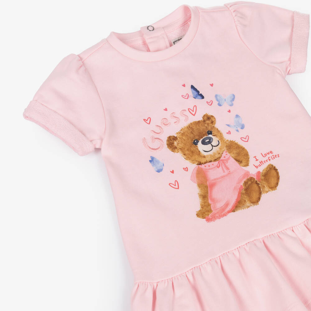 Guess-Baby Girls Pink Bear Print Cotton Jersey Dress | Childrensalon