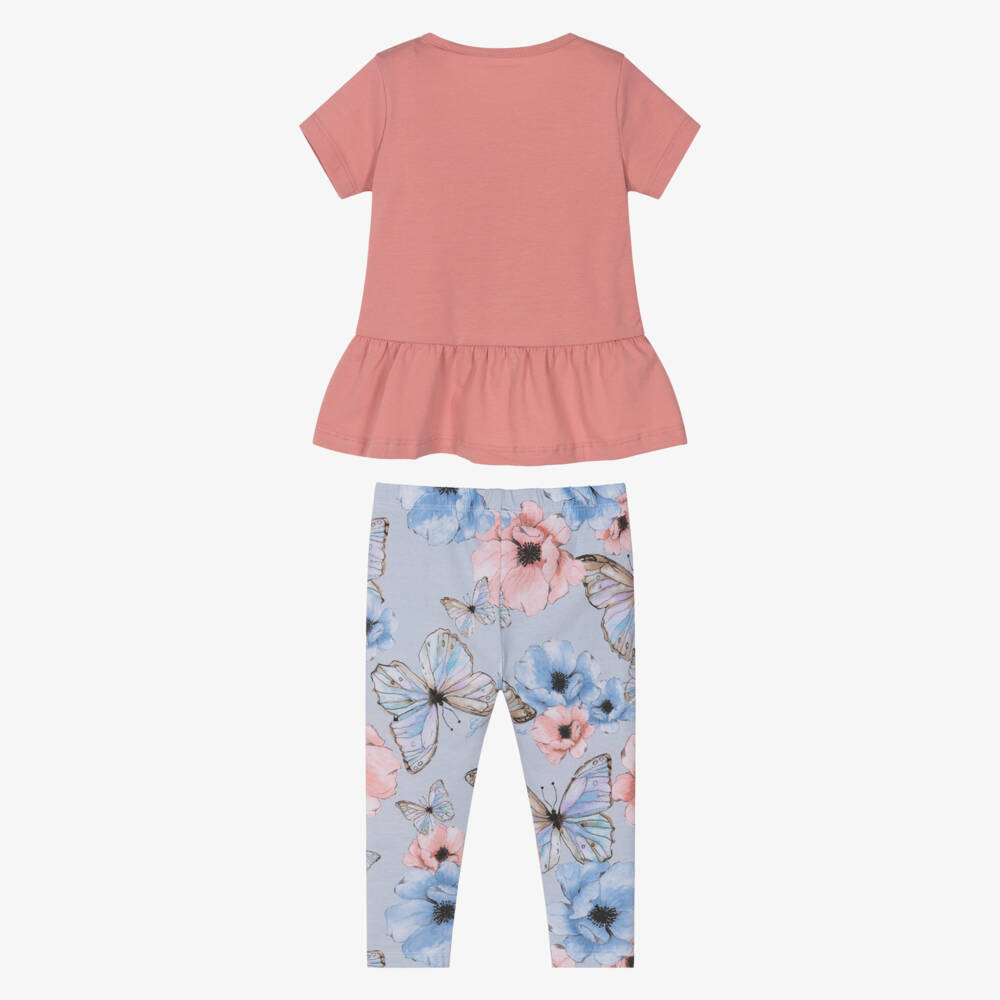 Guess-Baby Girls Pink & Blue Butterfly Cotton Leggings Set | Childrensalon