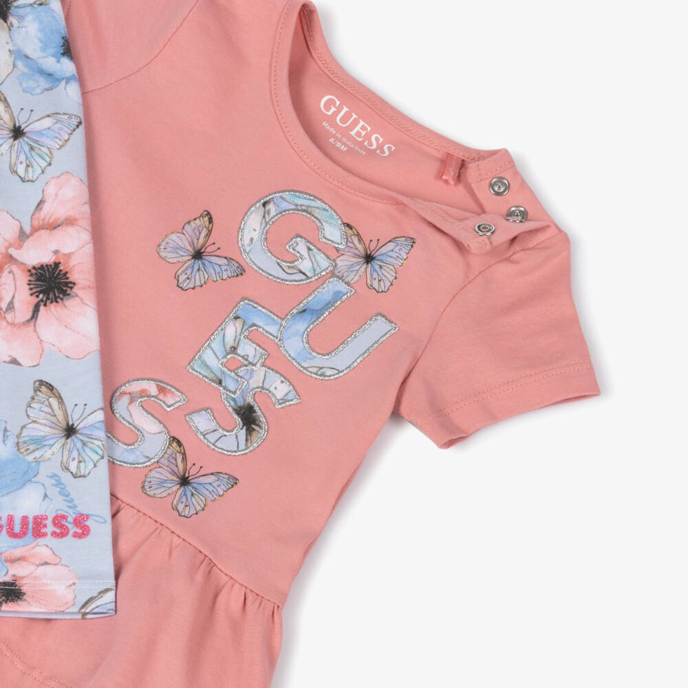 Guess-Baby Girls Pink & Blue Butterfly Cotton Leggings Set | Childrensalon