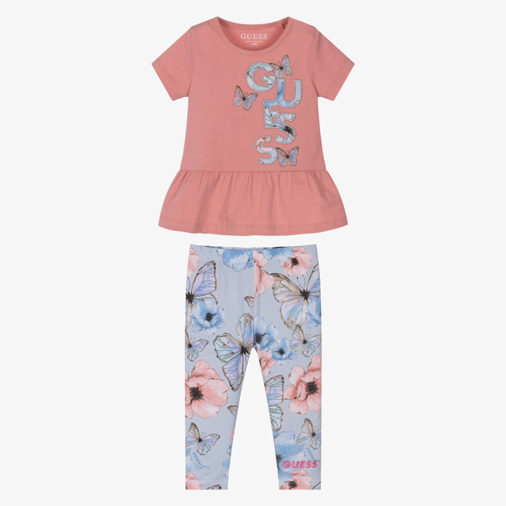Guess-Baby Girls Pink & Blue Butterfly Cotton Leggings Set | Childrensalon
