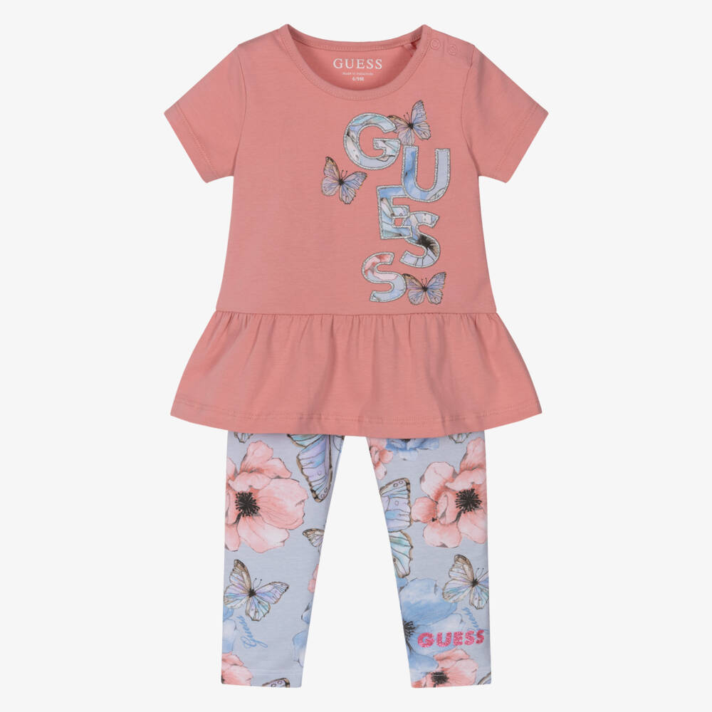 Guess-Baby Girls Pink & Blue Butterfly Cotton Leggings Set | Childrensalon