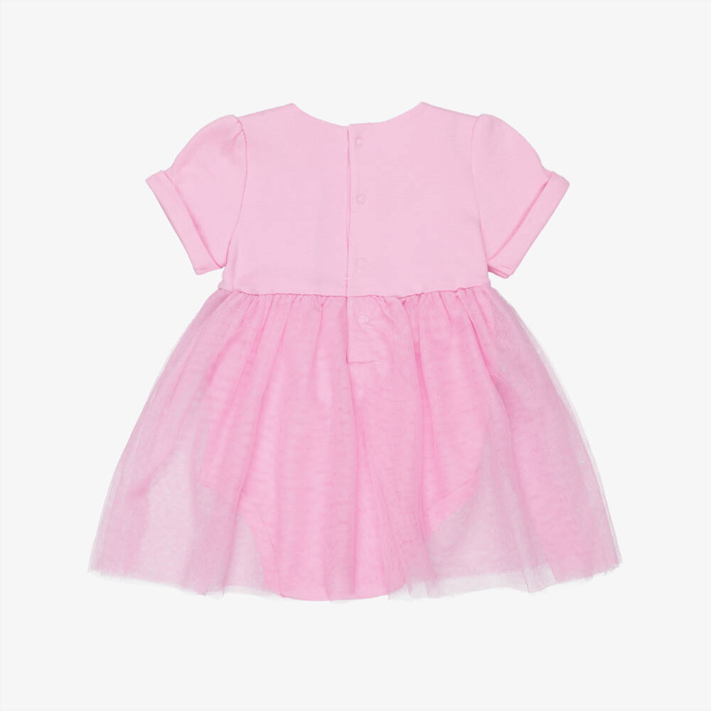 Guess-Baby Girls Pink Cotton Jersey & Tulle Onesie Dress | Childrensalon