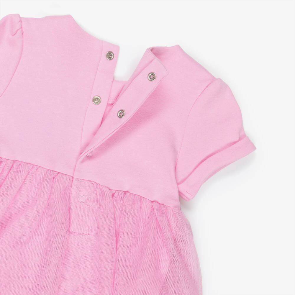 Guess-Baby Girls Pink Cotton Jersey & Tulle Onesie Dress | Childrensalon