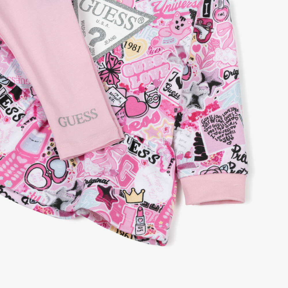 Guess-Baby Girls Pink Cotton Leggings Set with Graphic Logo Print | Childrensalon