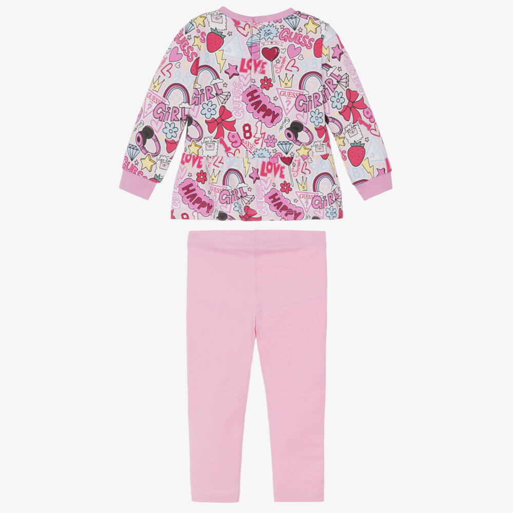 Guess-Baby Girls Pink Cotton Leggings Set with Graphic Prints | Childrensalon