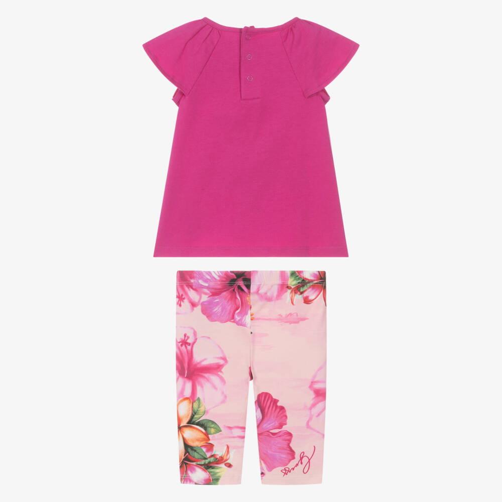 Guess-Baby Girls Pink Cotton Leggings Set with Hibiscus Print | Childrensalon