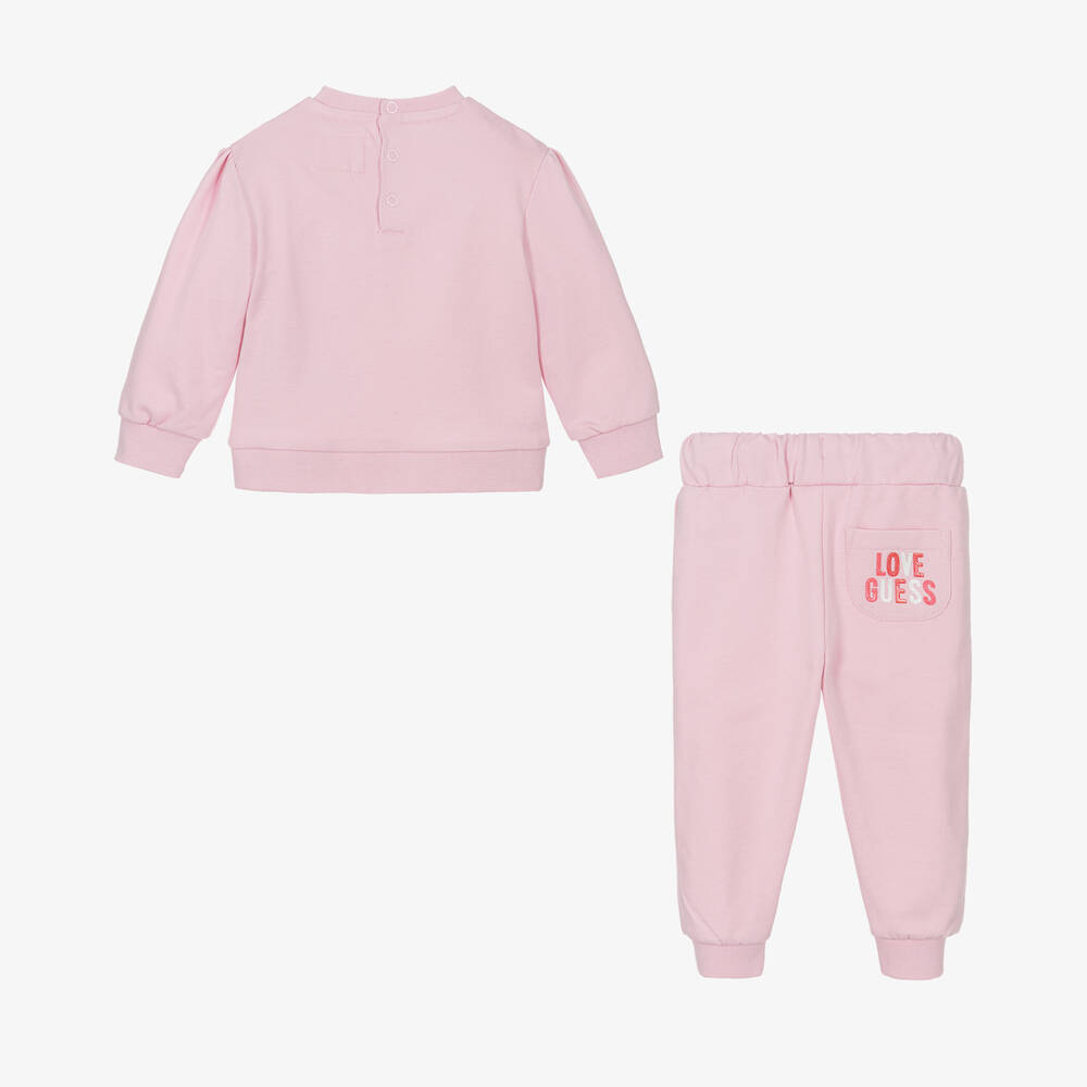 Guess-Baby Girls Pink Cotton Tracksuit | Childrensalon