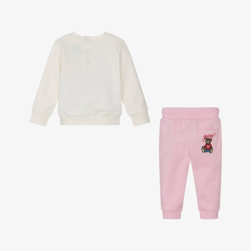 Guess-Baby Girls Pink Cotton Tracksuitt with Embroidered Logo Bear | Childrensalon