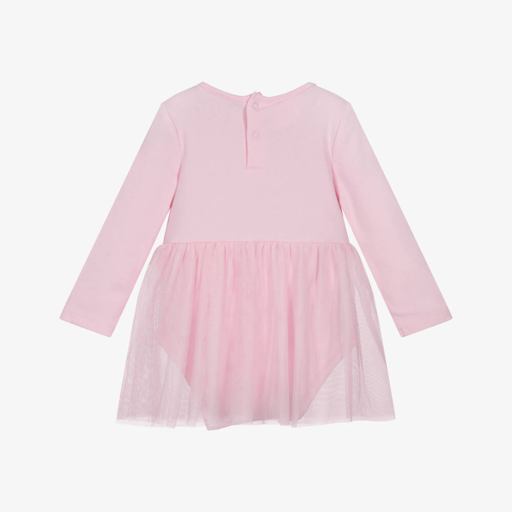 Guess-Baby Girls Pink Cotton & Tulle Dress with Iridescent Logo | Childrensalon