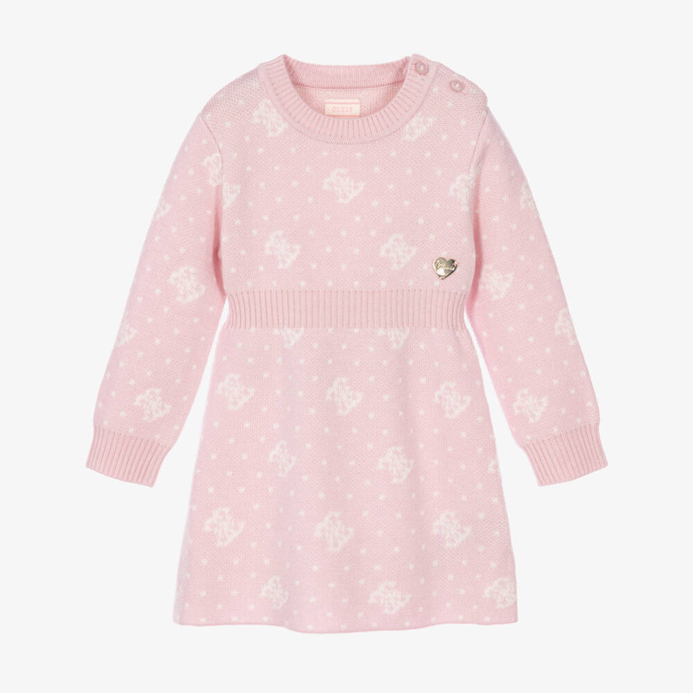 Guess-Baby Girls Pink Knitted Dress | Childrensalon