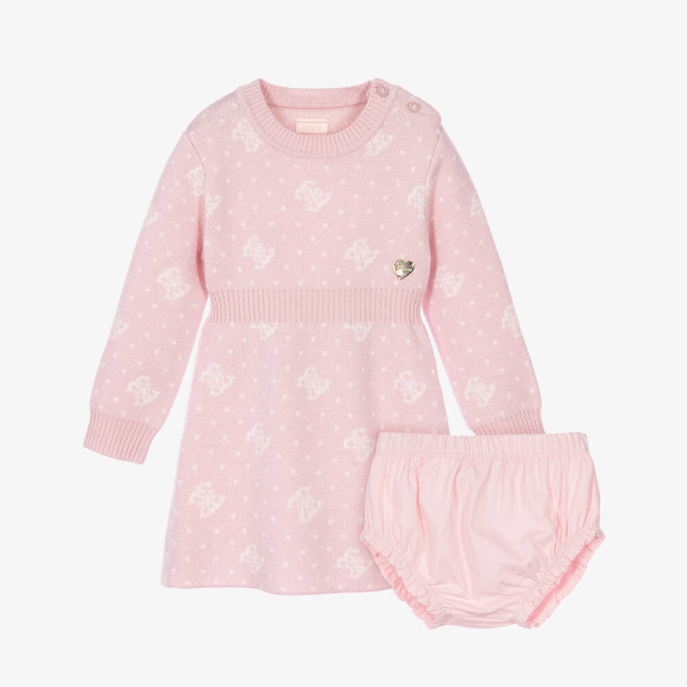 Guess-Baby Girls Pink Knitted Dress | Childrensalon