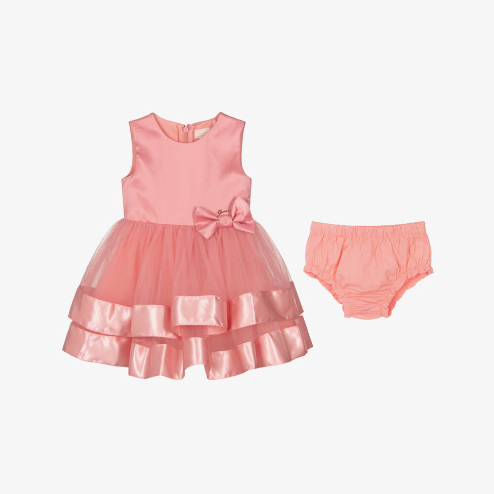 Guess-Платье розовое из атласа и тюля с бантом для малышек | Childrensalon