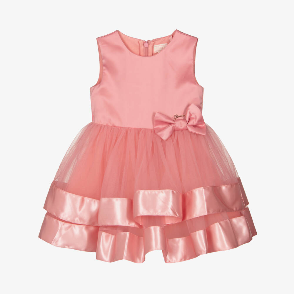 Guess-Baby Girls Pink Satin & Tulle Bow Dress | Childrensalon