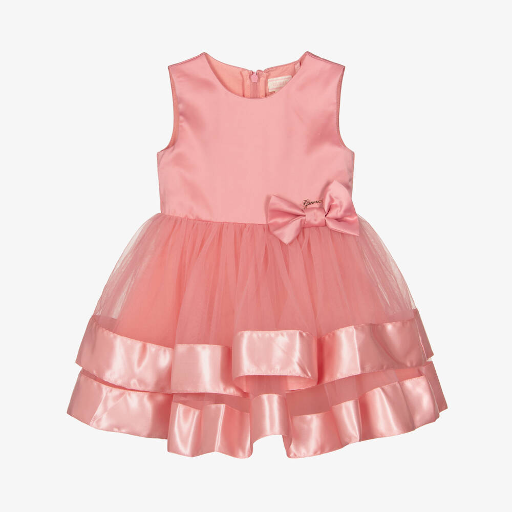 Guess-Baby Girls Pink Satin & Tulle Bow Dress | Childrensalon