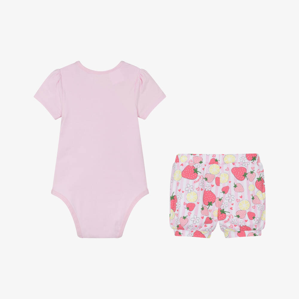 Guess-Baby Girls Pink Strawberry Print Cotton Shorts Set | Childrensalon
