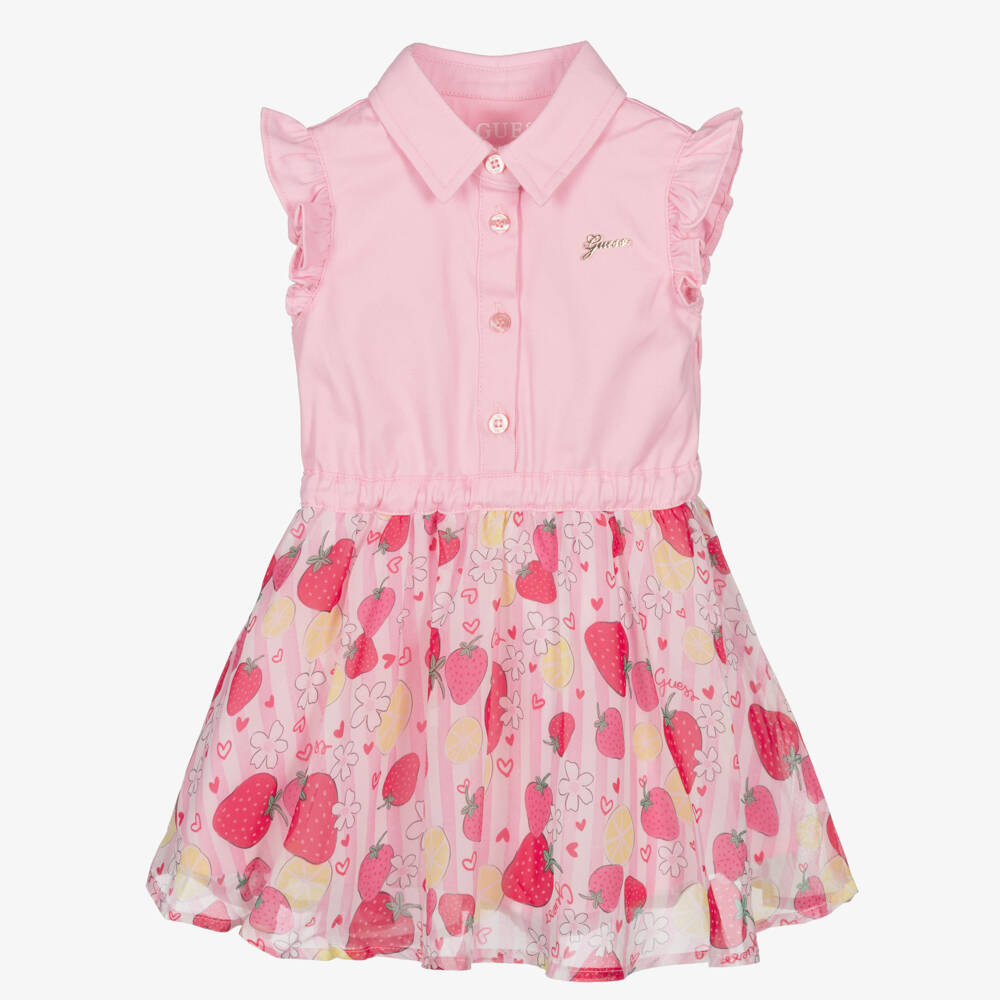 Guess-Baby Girls Pink Strawberry Print Sleeveless Dress | Childrensalon