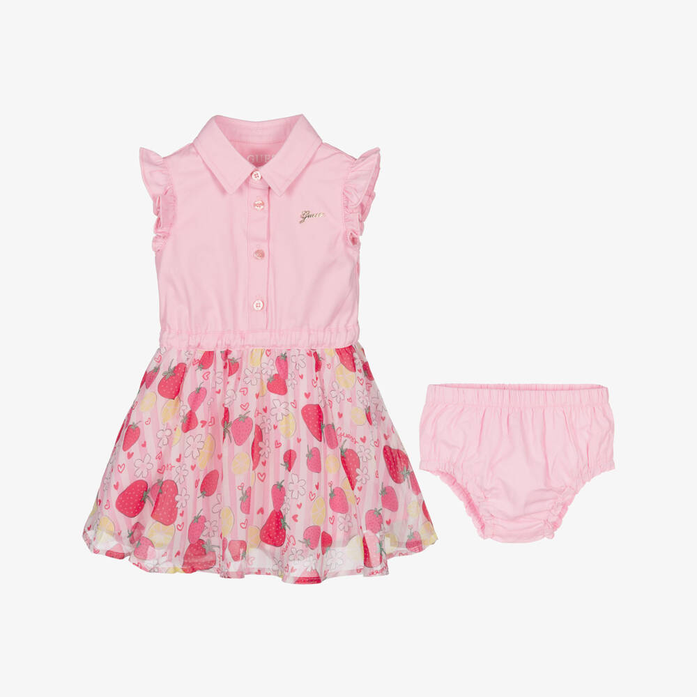 Guess-Платье без рукавов розовое с клубничным принтом для малышек | Childrensalon