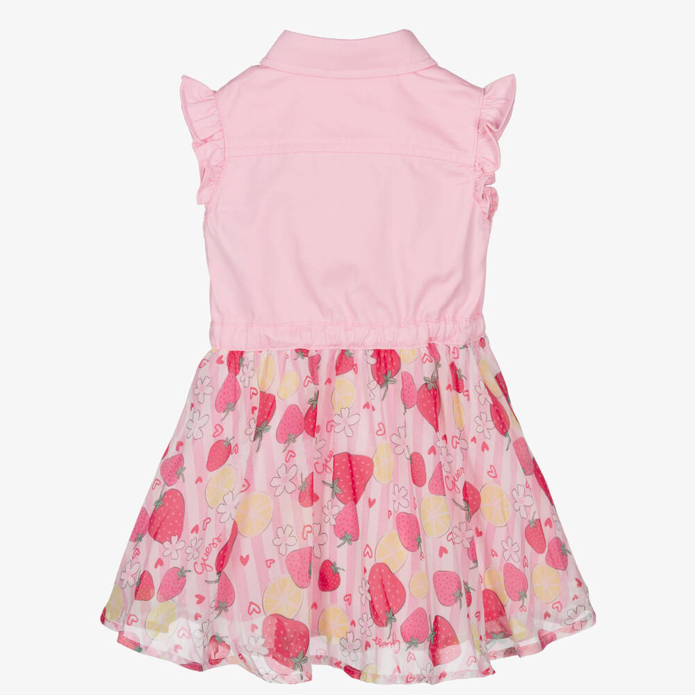 Guess-Платье без рукавов розовое с клубничным принтом для малышек | Childrensalon
