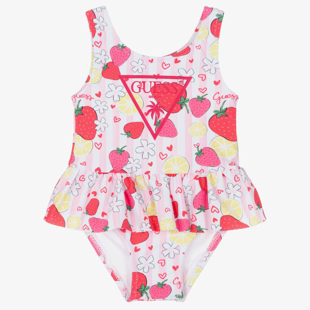 Guess-Baby Girls Pink Strawberry Print Swimsuit | Childrensalon