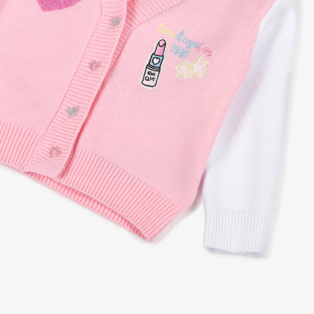 Guess-Baby Girls Pink & White Appliqué Cardigan | Childrensalon