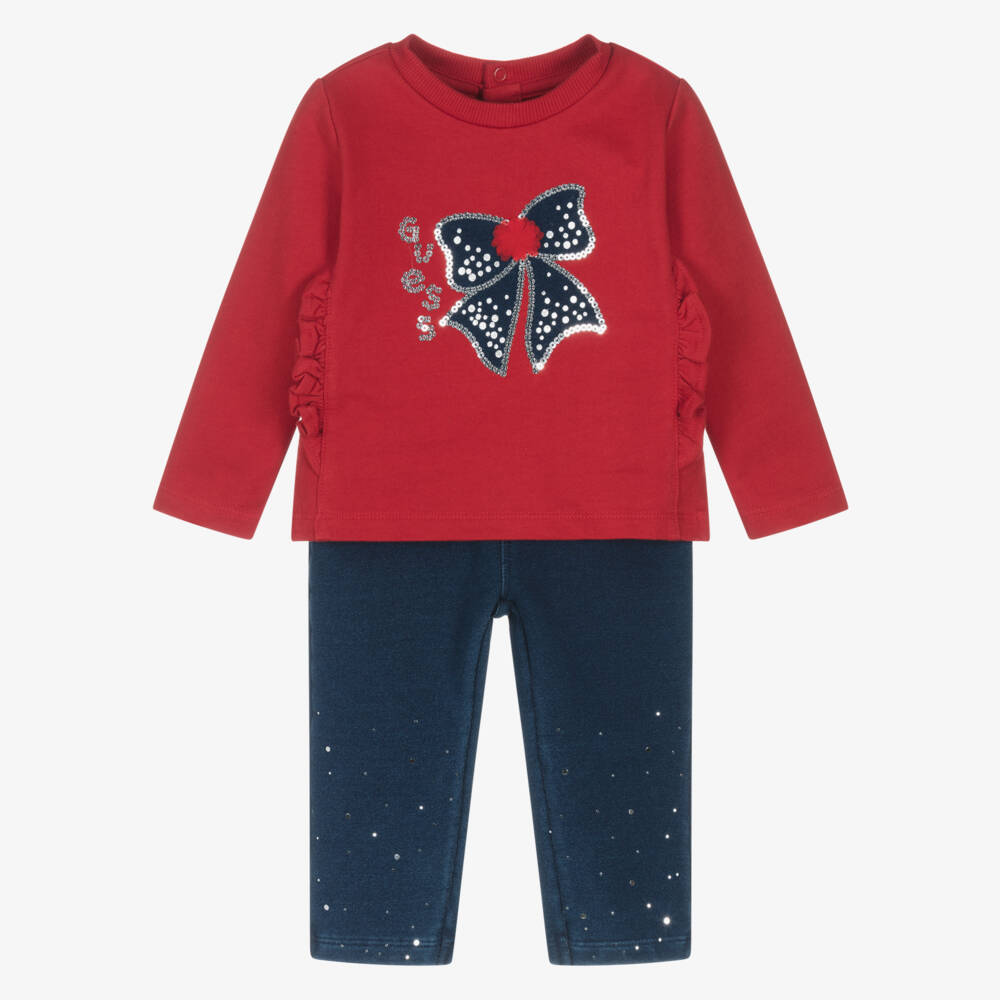 Guess-Baby Girls Red & Navy Blue Jersey Jeggings Set | Childrensalon