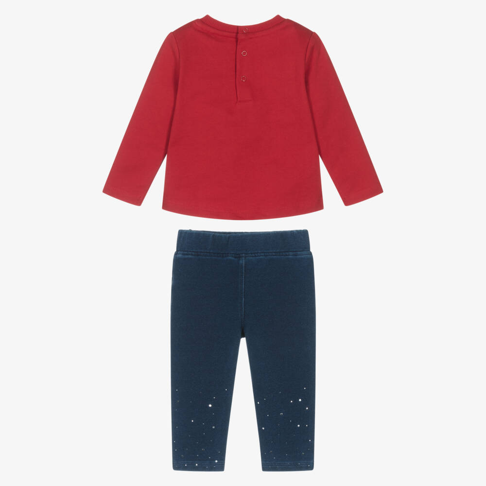 Guess-Baby Girls Red & Navy Blue Jersey Jeggings Set | Childrensalon