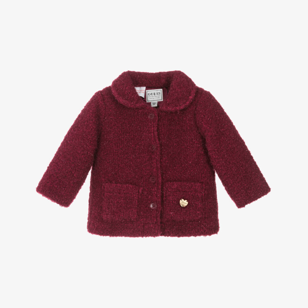 Guess-Baby Girls Sparkly Burgundy Red Coat with Embroidered Logo | Childrensalon