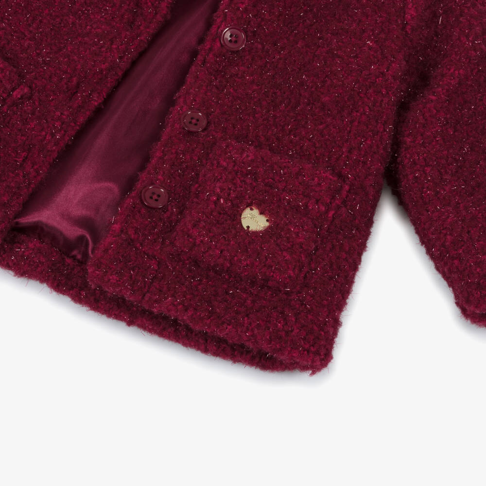 Guess-Baby Girls Sparkly Burgundy Red Coat with Embroidered Logo | Childrensalon