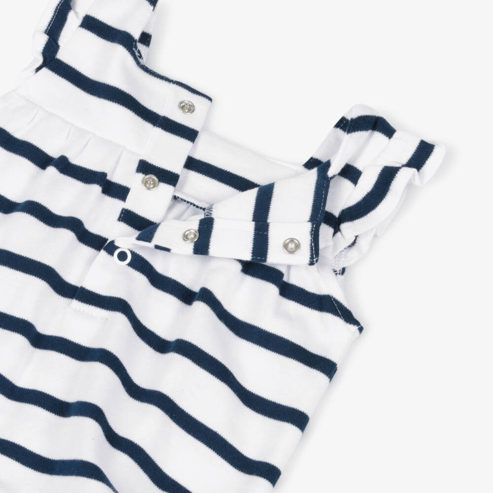 Guess-Baby Girls White Cotton Shortie with Navy Blue Stripes | Childrensalon